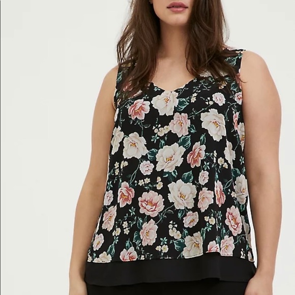 NWOT Black Floral Chiffon Double Layer Tank - Picture 1 of 8